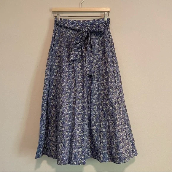 J. Crew Blue, Purple Floral Tie-Waist Maxi Skirt Liberty Delilah Flowers, Size 4 - Picture 2 of 5